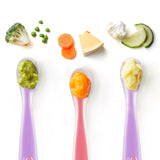 Cuddle Baby Gum Friendly Soft Silicone Baby Spoons, 4-Pack, First Stage Feeding Spoon Baby Girls BPA Lead Phthalate and Plastic Free, Pink/Purple