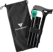 Vaunn Medical Easy Grip™ Height Adjustable Folding Cane/Walking Stick with Strap/Pouch- Compact, Portable, and Safe Walking Assistant- Non-Slip Grip Handle- Glow Tip