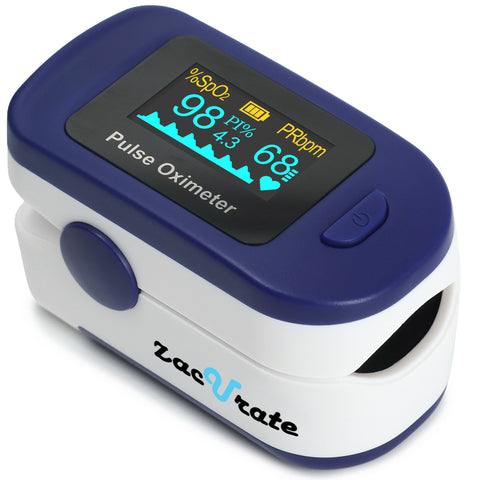 Zacurate 500B-B Wireless Bluetooth Fingertip Pulse Oximeter, Blood Oxygen Monitor with Free App, SpO2, Plethysmograph, and Perfusion Index Finger Oxygen Sensor