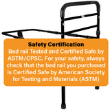 Vaunn Medical Adjustable Bed Assist Rail Handle (Passed ASTM F3186–17 Safety Standard) and Hand Guard Grab Bar, Bedside Safety and Stability (Tool-Free Assembly), Black