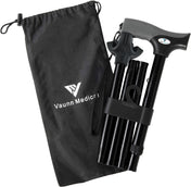 Vaunn Medical Easy Grip™ Height Adjustable Folding Cane/Walking Stick with Strap/Pouch- Compact, Portable, and Safe Walking Assistant- Non-Slip Grip Handle- Tripod Tip