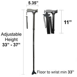 Vaunn Medical Easy Grip™ Height Adjustable Folding Cane/Walking Stick with Strap/Pouch- Compact, Portable, and Safe Walking Assistant- Non-Slip Grip Handle- Tripod Tip