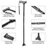 Vaunn Medical Easy Grip™ Height Adjustable Folding Cane/Walking Stick with Strap/Pouch- Compact, Portable, and Safe Walking Assistant- Non-Slip Grip Handle- Tripod Tip