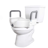 Vaunn Toilet Safety Seat with Handles and Lock used on a toilet