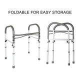 Vaunn toilet safety frame is foldable for easy storage