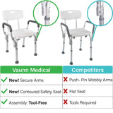 Competitor comparison with the Vaunn Shower Deluxe Shower Chair with Arms and Back