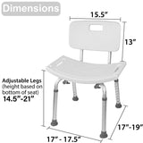 Dimensions of the Vaunn Medical Shower Chair with Back