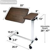 Dimensions of the Vaunn Medical Adjustable Height Tilt Tabletop Overbed Bedside Table